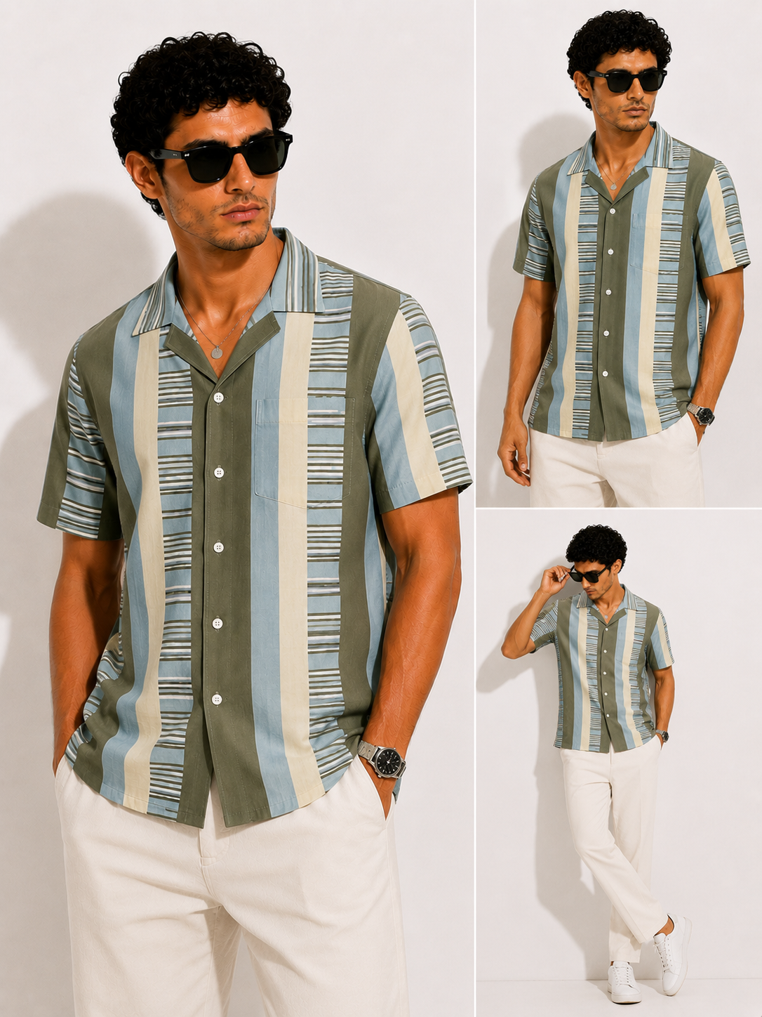 Sage Stripe Cuban Shirt