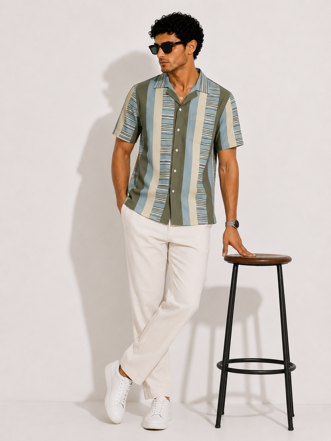 Sage Stripe Cuban Shirt