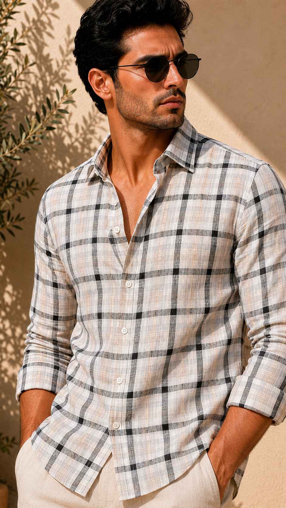 Stone Grid Linen Shirt