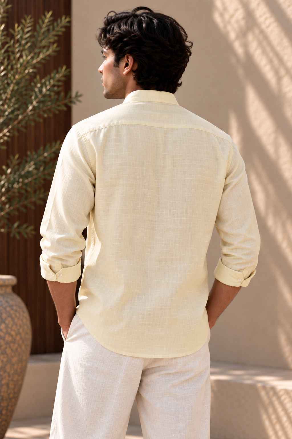 Sunlit Pure Linen Shirt - Mandarin Collar
