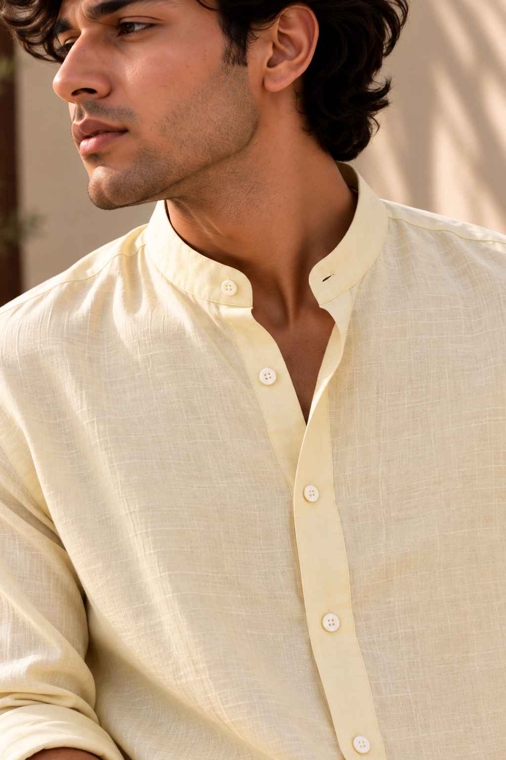 Sunlit Pure Linen Shirt - Mandarin Collar