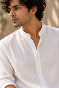 White Pure Linen Shirt - Mandarin Collar
