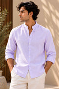 Lavender Pure Linen Shirt - Mandarin Collar