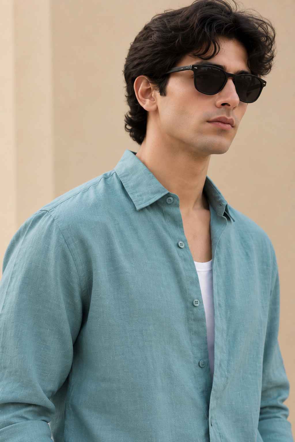 Sea Blue Pure Linen Shirt - European 60 LEA