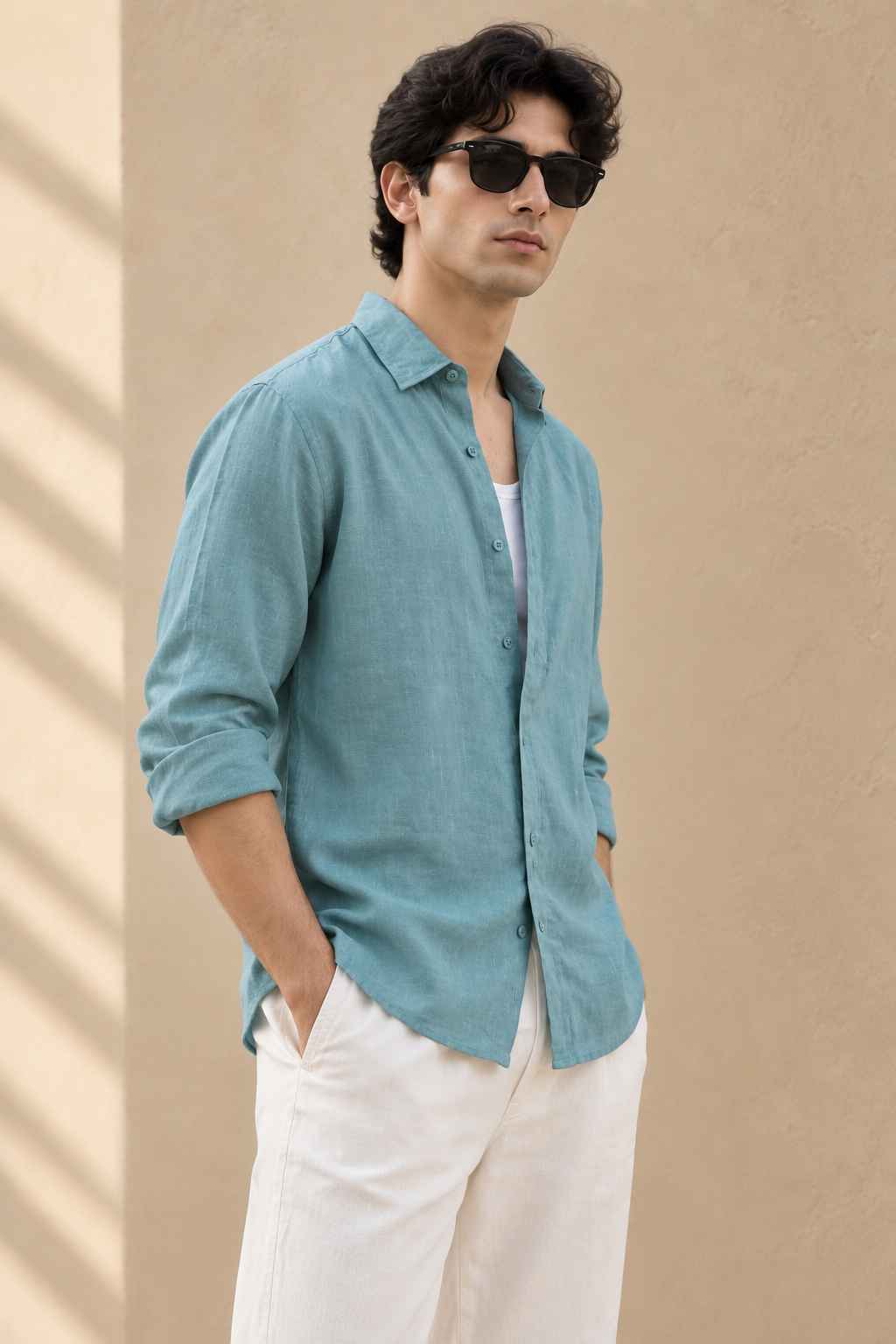 Sea Blue Pure Linen Shirt - European 60 LEA