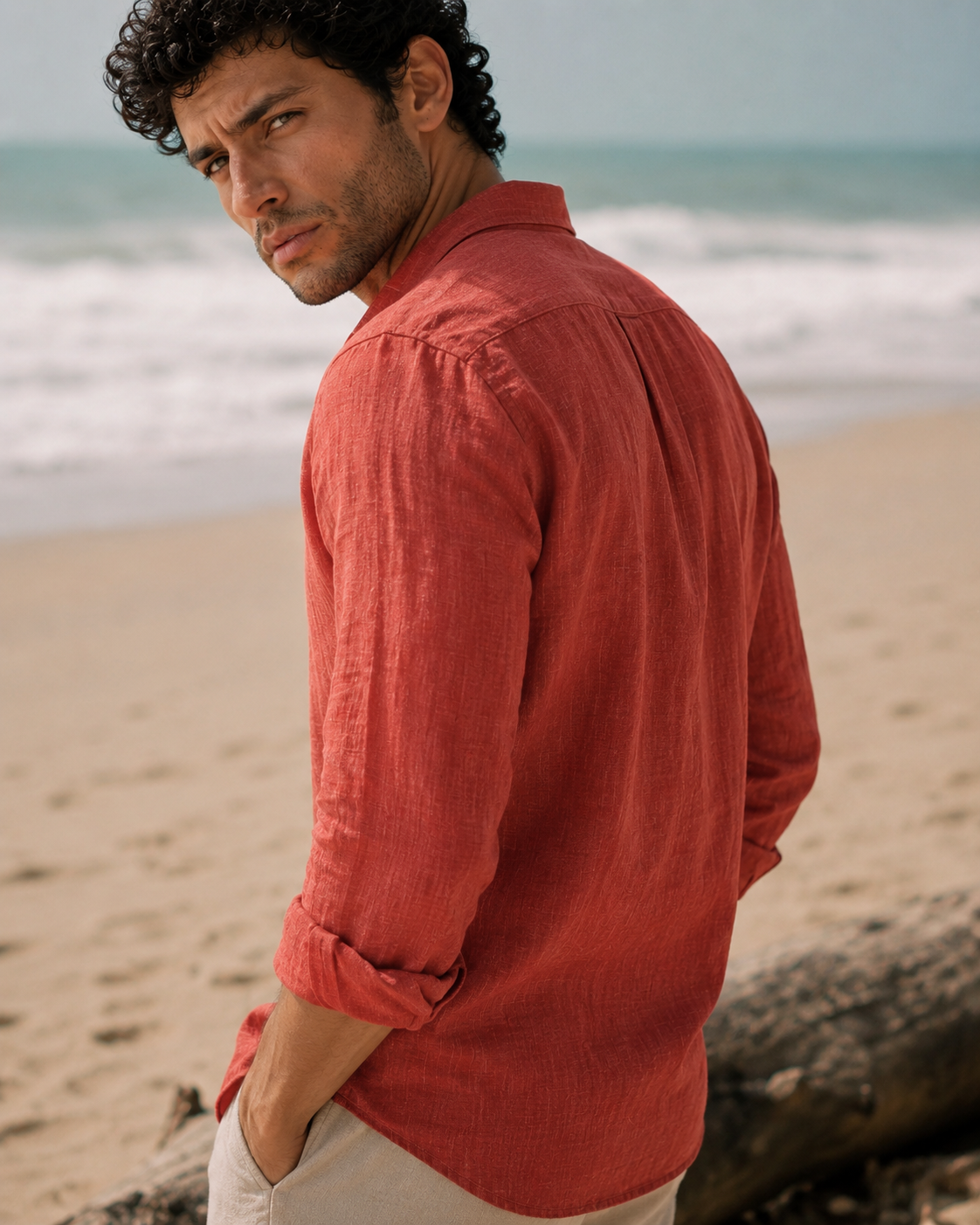 Terracotta Red Linen Shirt