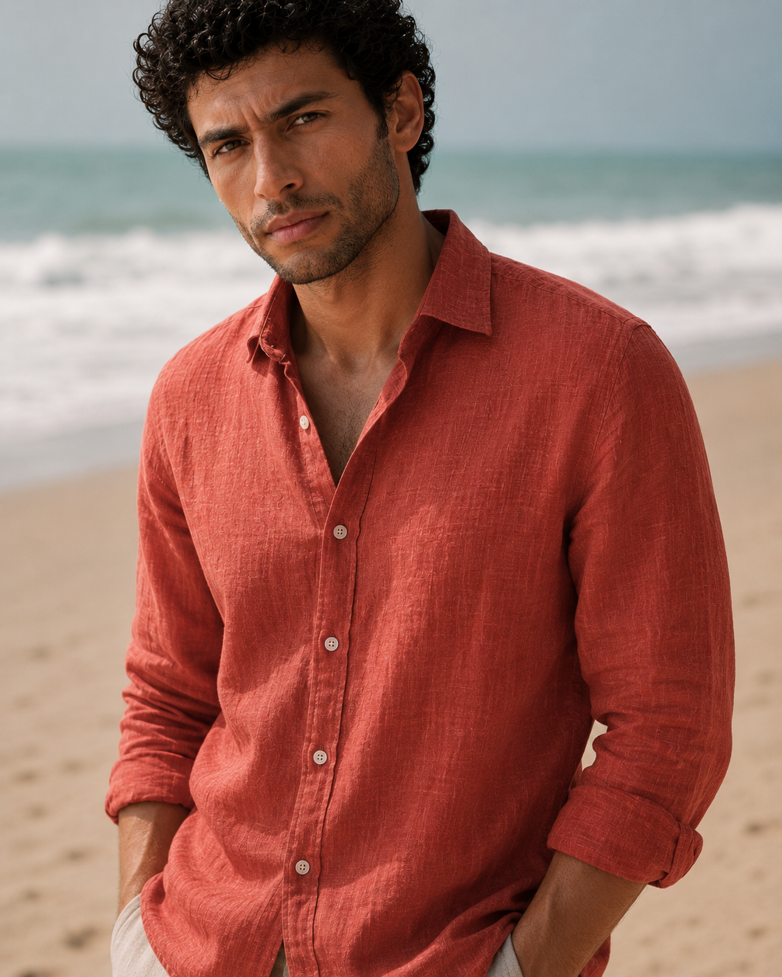 Terracotta Red Linen Shirt
