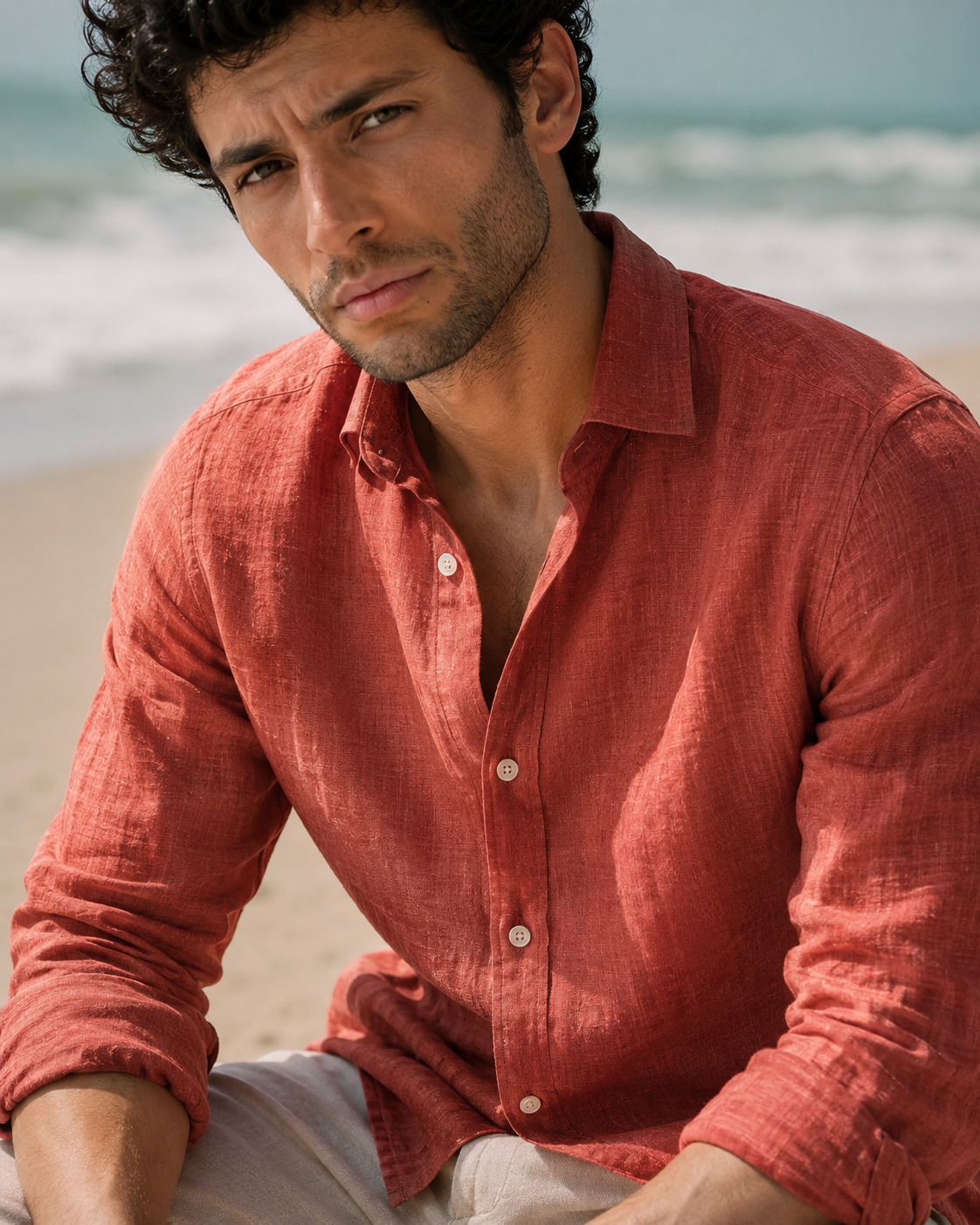 Terracotta Red Linen Shirt