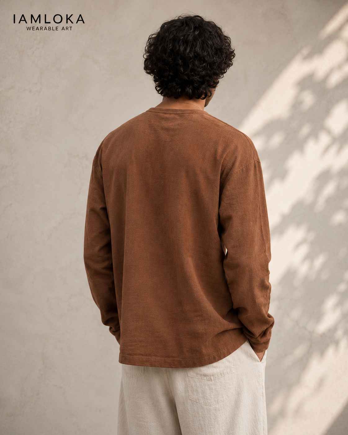 Terracotta Brown Henley T-Shirt - Textured Cotton