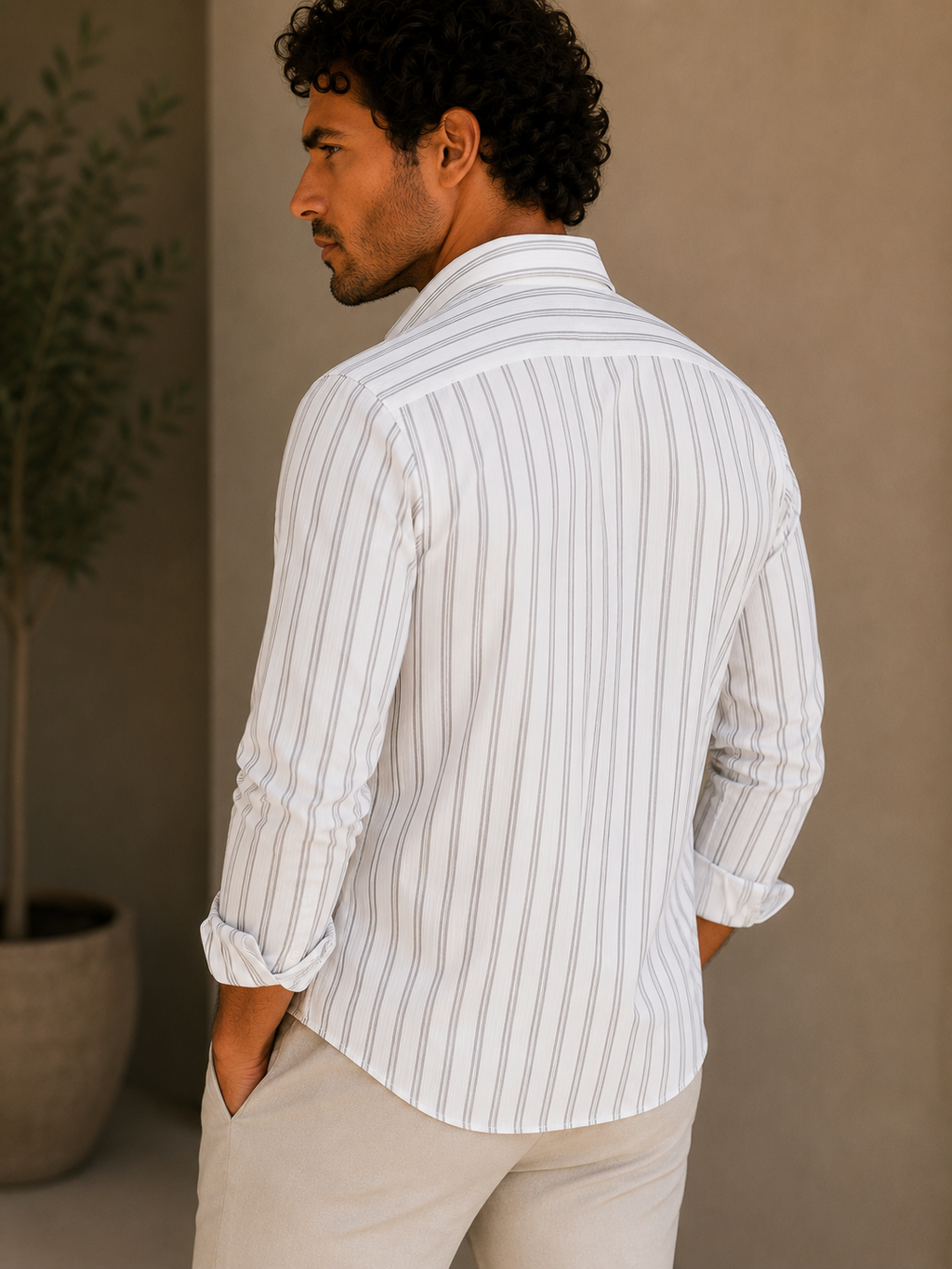 Trident Stripes White Premium Cotton Shirt