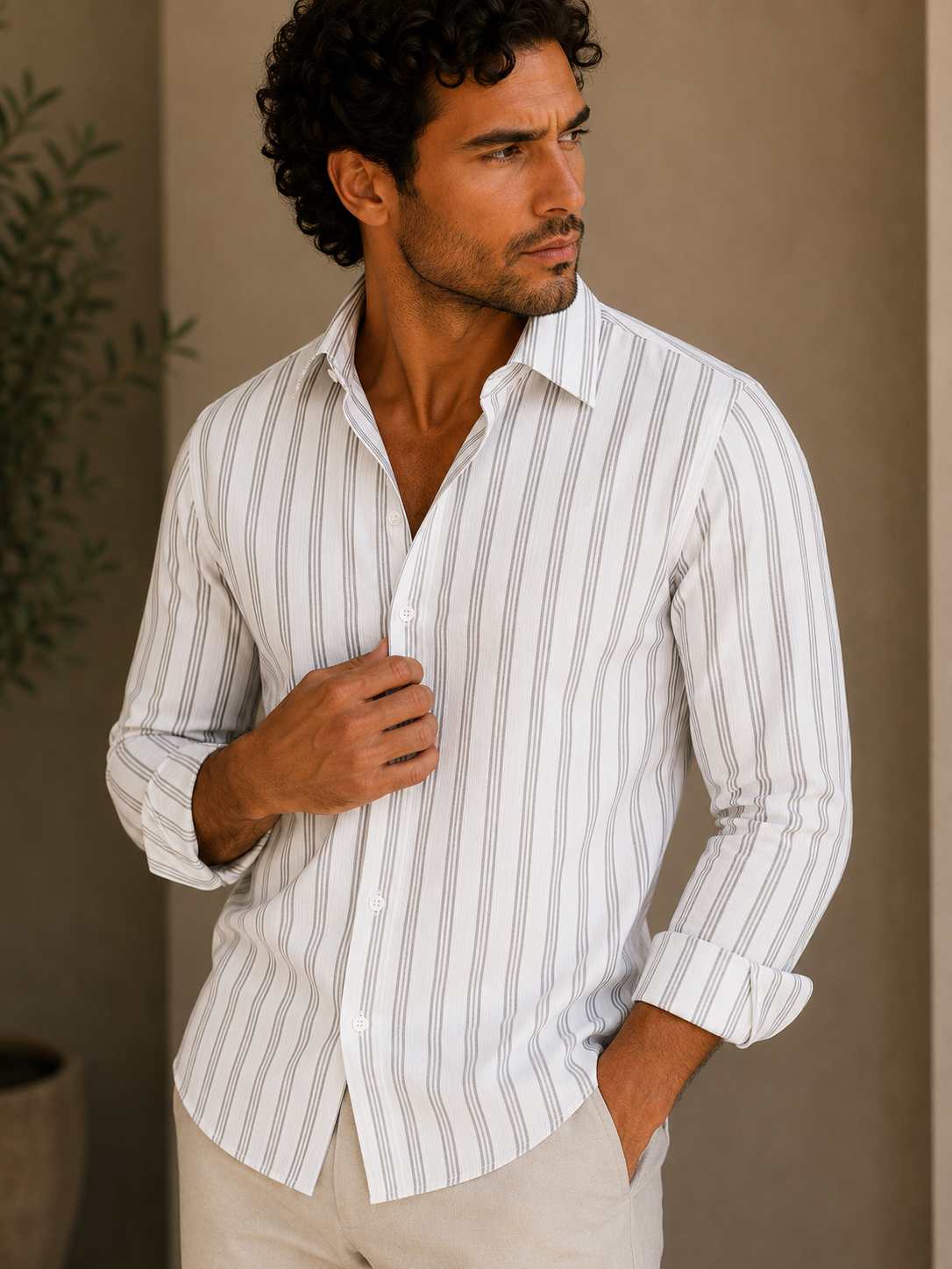 Trident Stripes White Premium Cotton Shirt