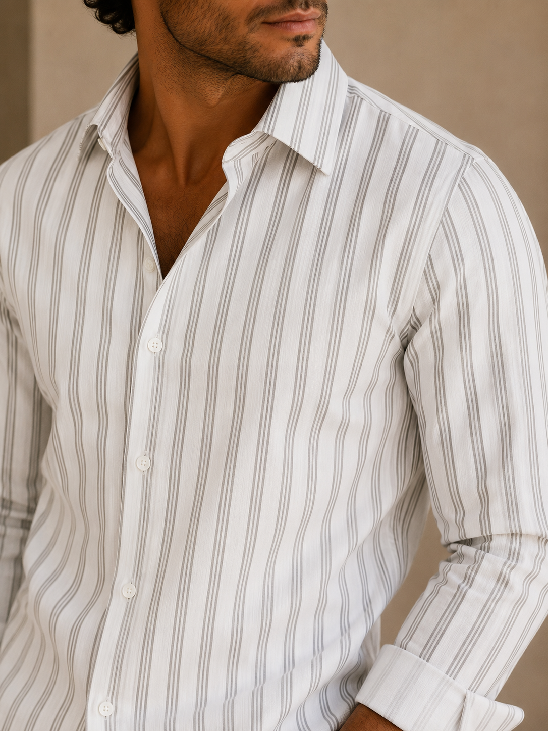 Trident Stripes White Premium Cotton Shirt