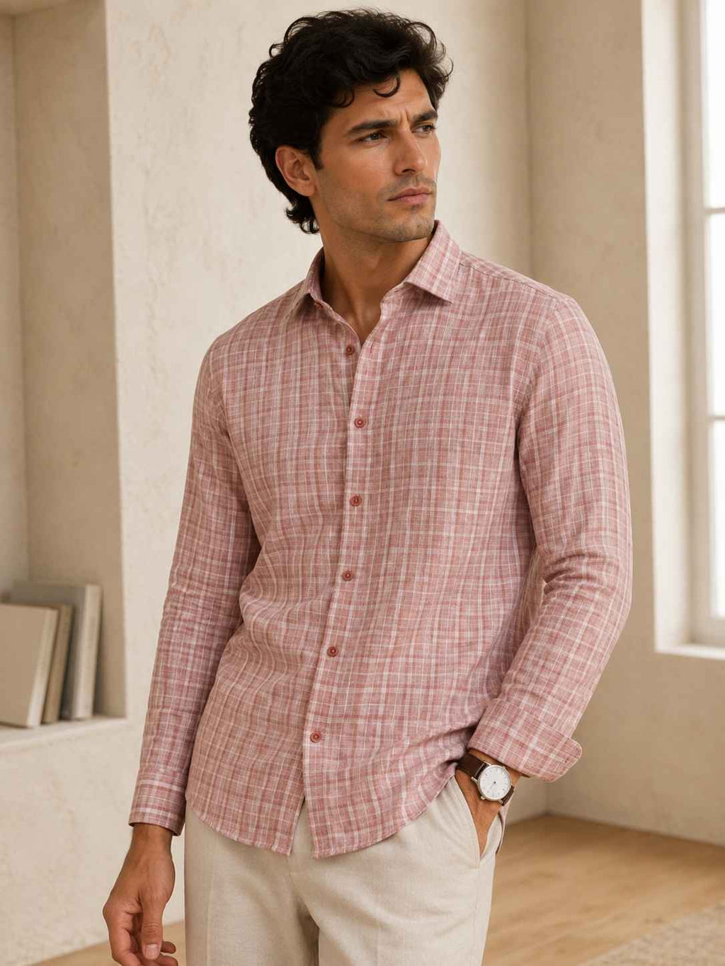 Vintage Pink Check Linen Shirt