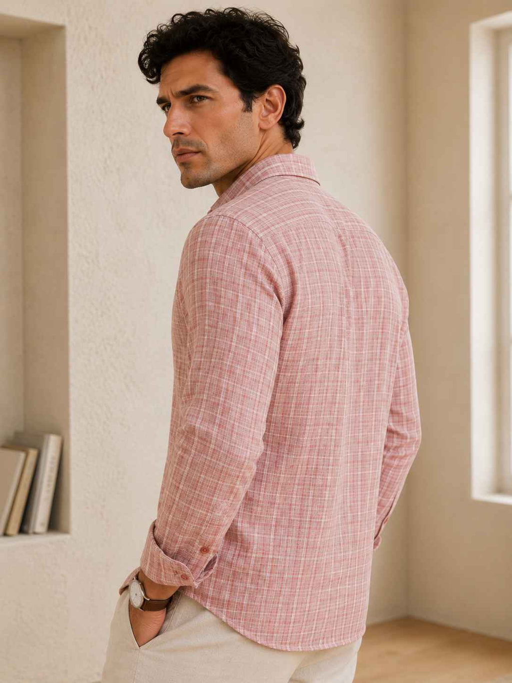 Vintage Pink Check Linen Shirt