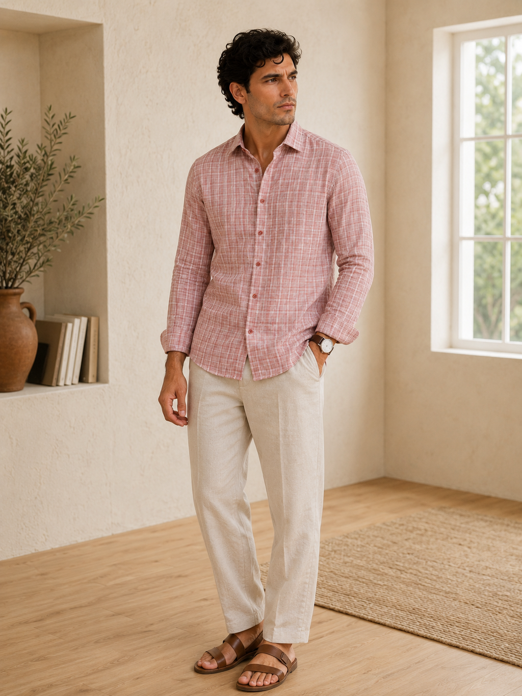 Vintage Pink Check Linen Shirt