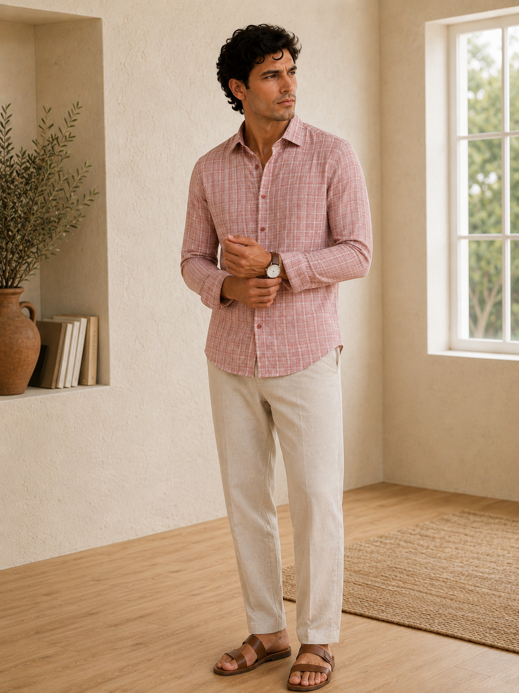 Vintage Pink Check Linen Shirt