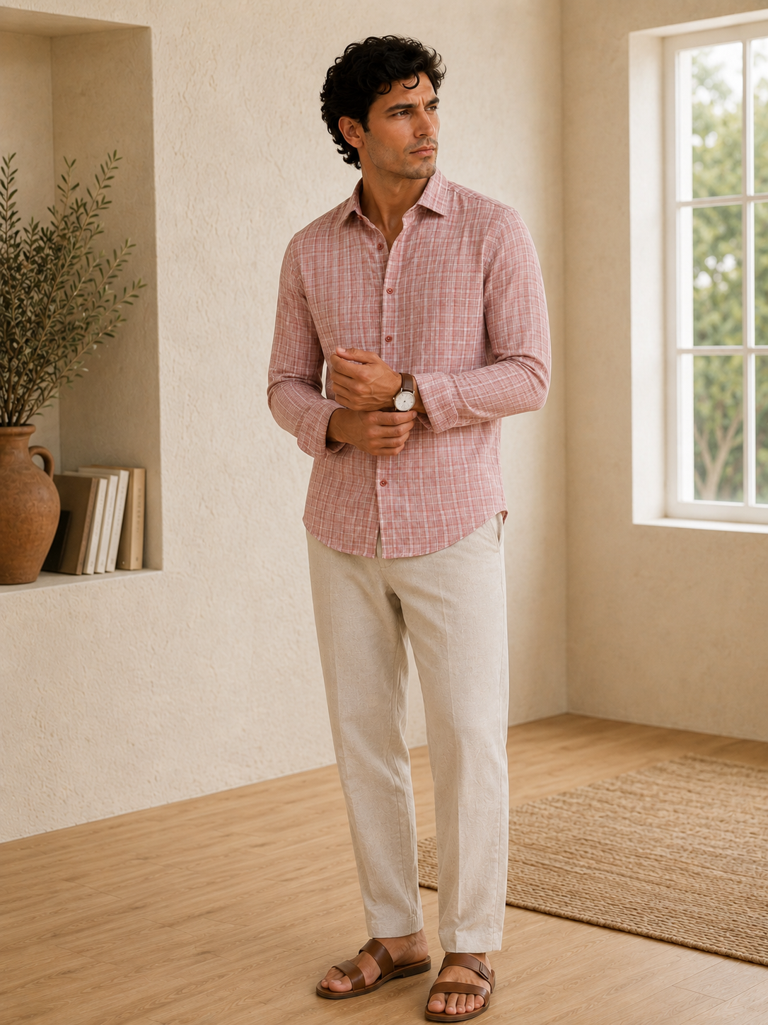 Vintage Pink Check Linen Shirt