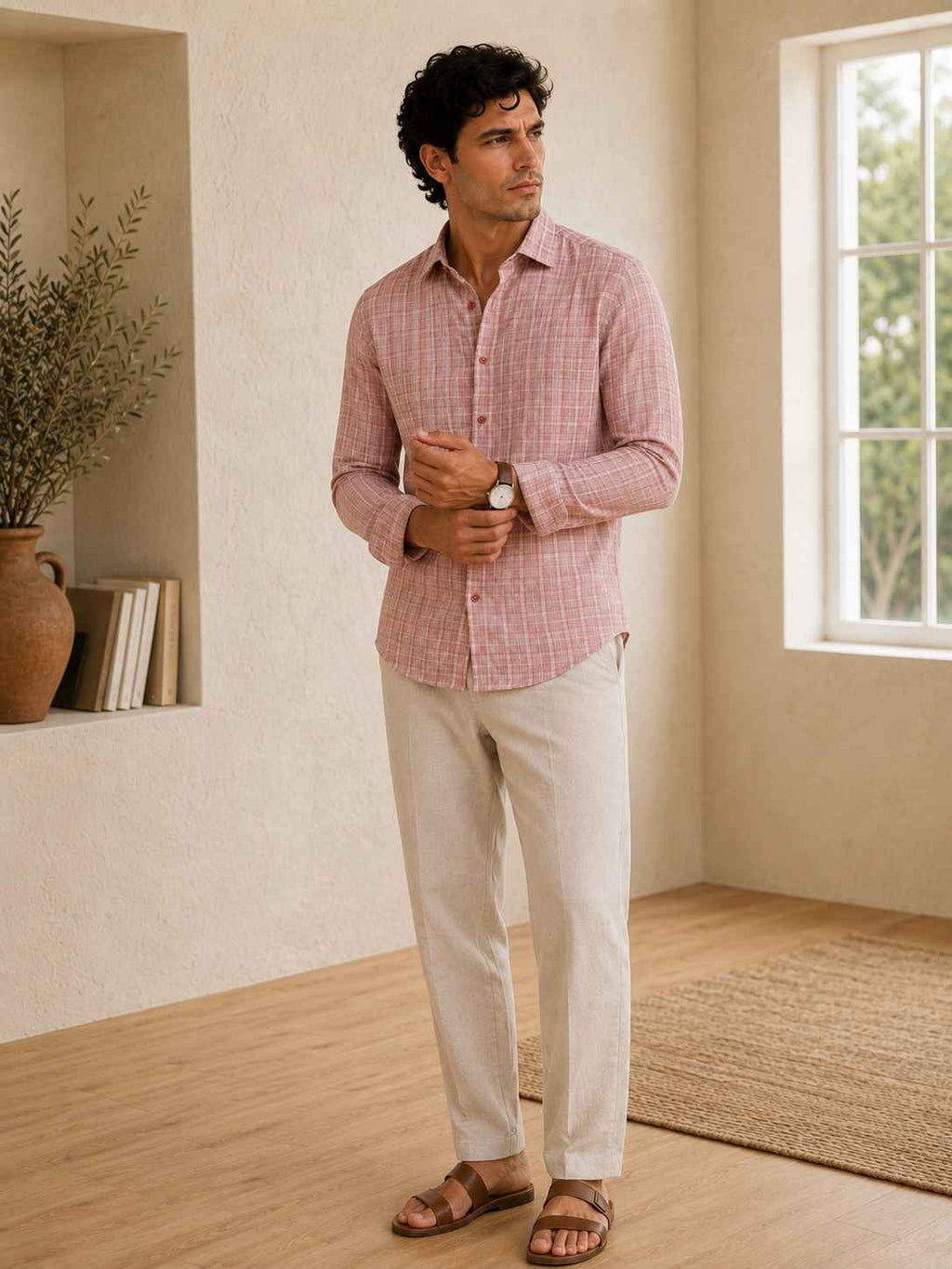 Vintage Pink Check Linen Shirt