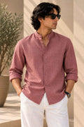 Dusty Mauve Pure Linen Shirt - Mandarin Collar