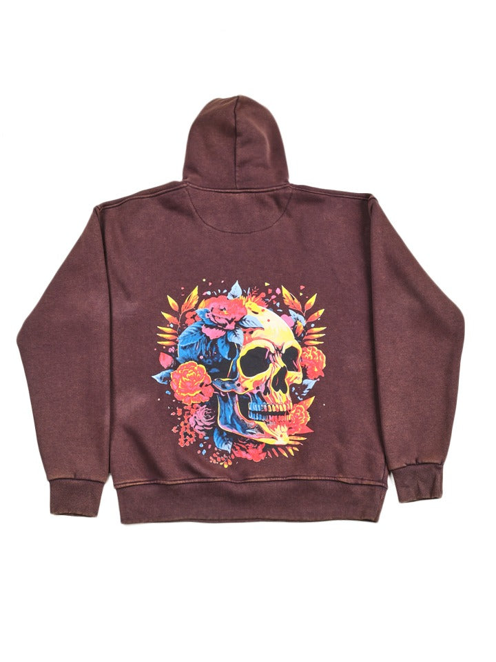 Rusty Mauve Flowery Skull Hoodie