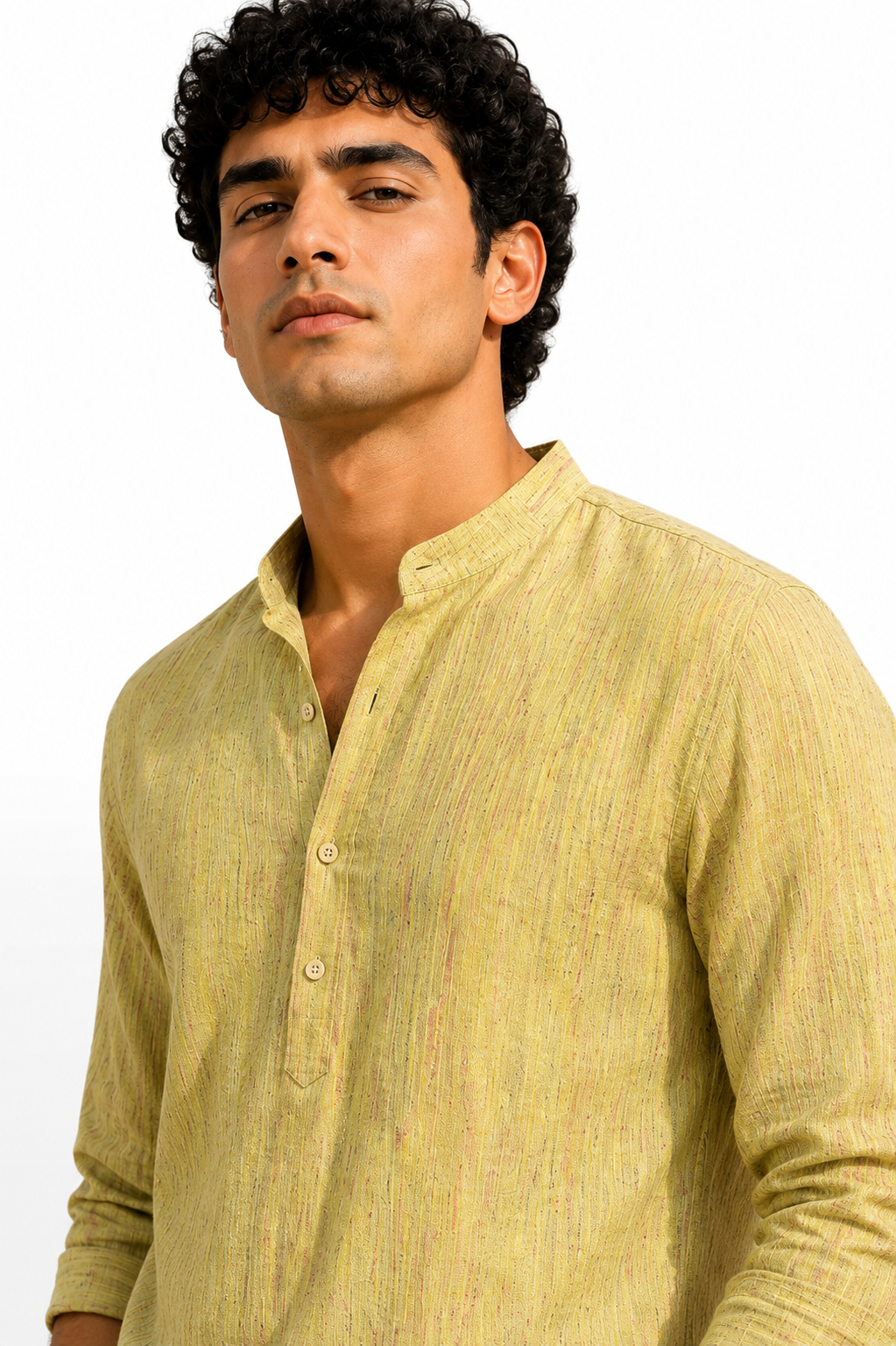 Wheatfield Textured Cotton Khadi Kurta Shirt - Mandarin Collar