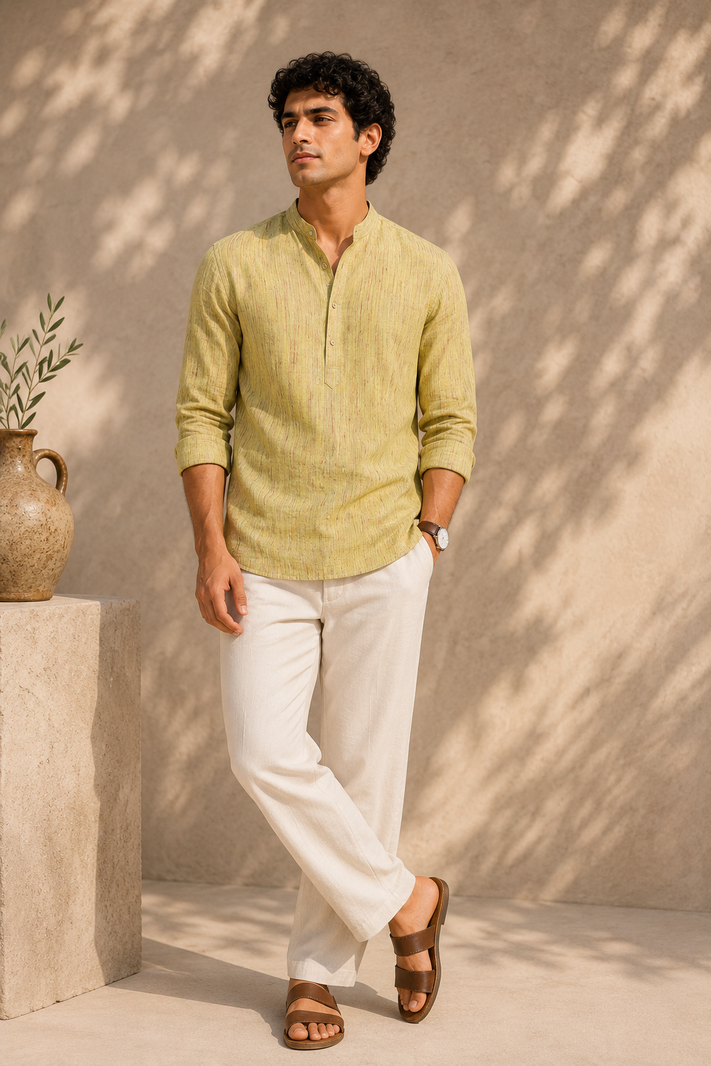 Wheatfield Textured Cotton Khadi Kurta Shirt - Mandarin Collar