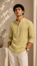 Wheatfield Textured Cotton Khadi Kurta Shirt - Mandarin Collar