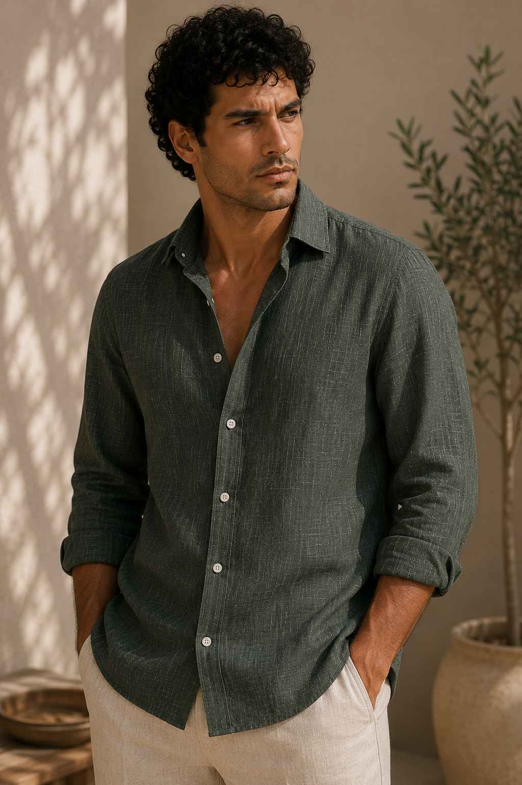 Moss Green Linen Shirt - European 60 LEA