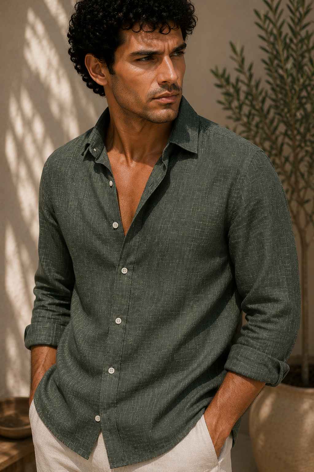 Moss Green Linen Shirt - European 60 LEA