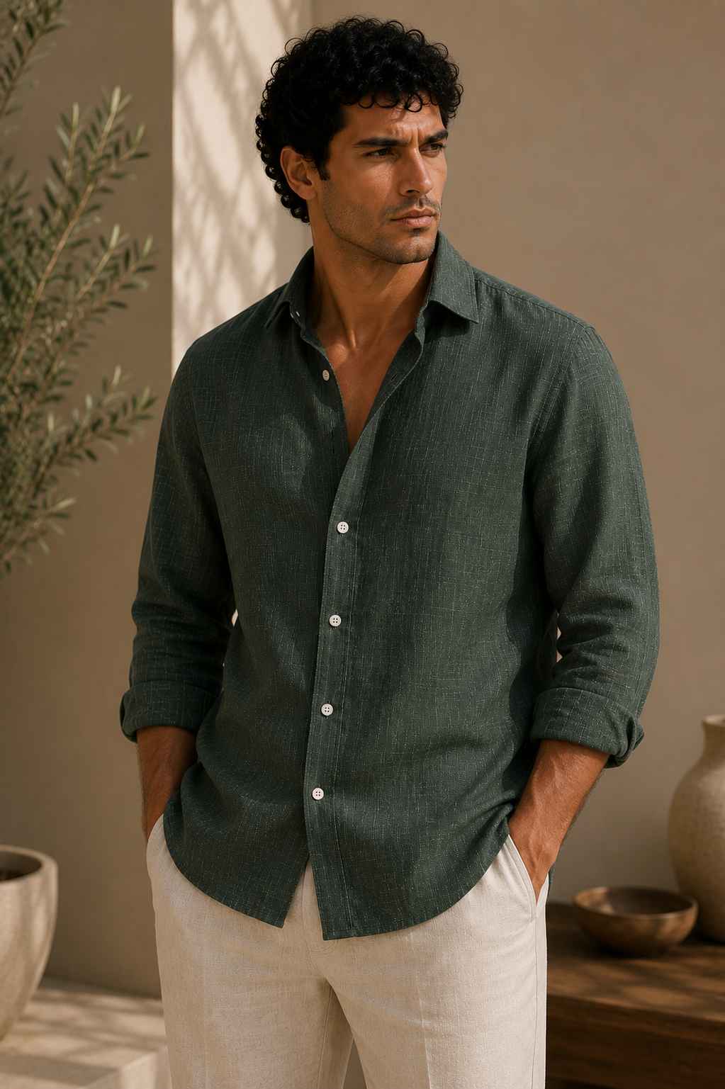 Moss Green Linen Shirt - European 60 LEA