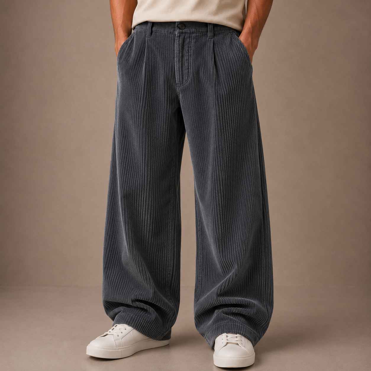 Charcoal Grey Corduroy Pant - Baggy Fit