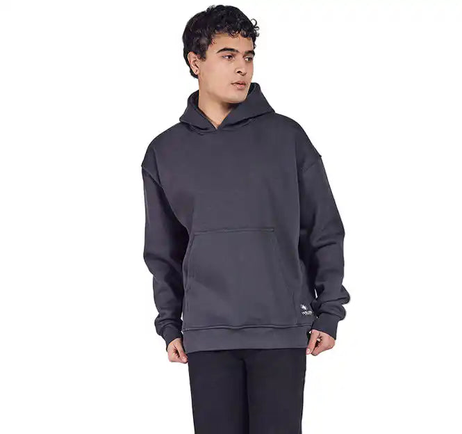 charcoal oversized hoodie with colorful abstract design on the back  & solid front