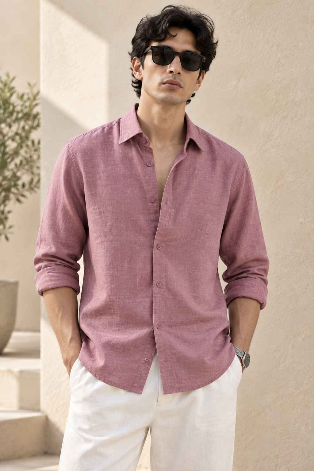 Mauve Pink Pure Linen Shirt - European 60 LEA