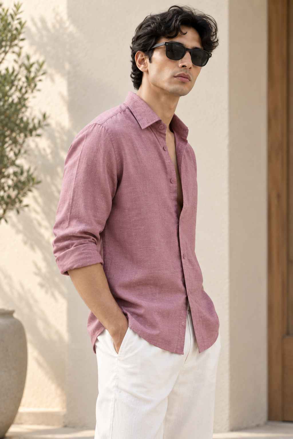 Mauve Pink Pure Linen Shirt - European 60 LEA