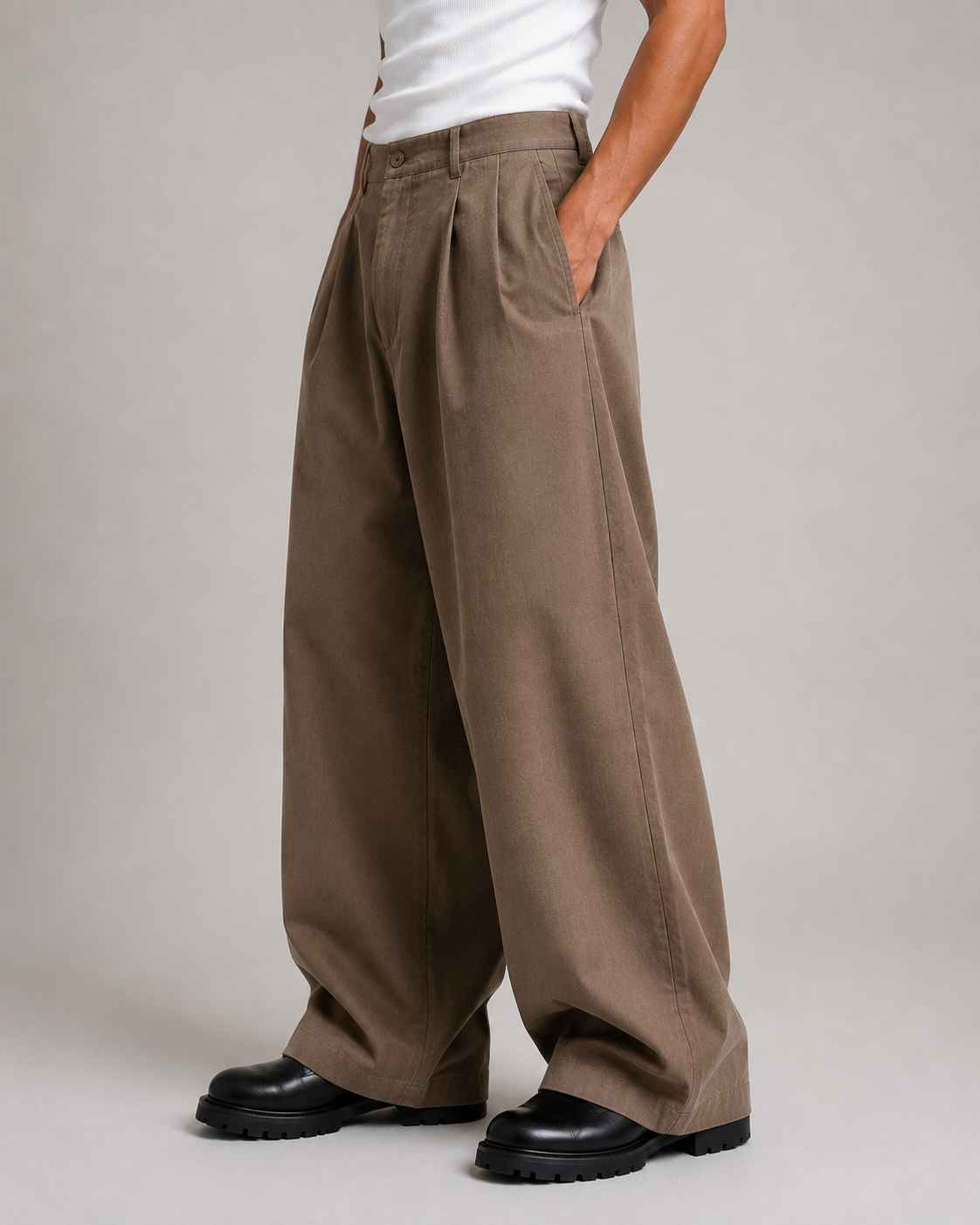 Mushroom Brown Cotton Pant - Baggy Fit