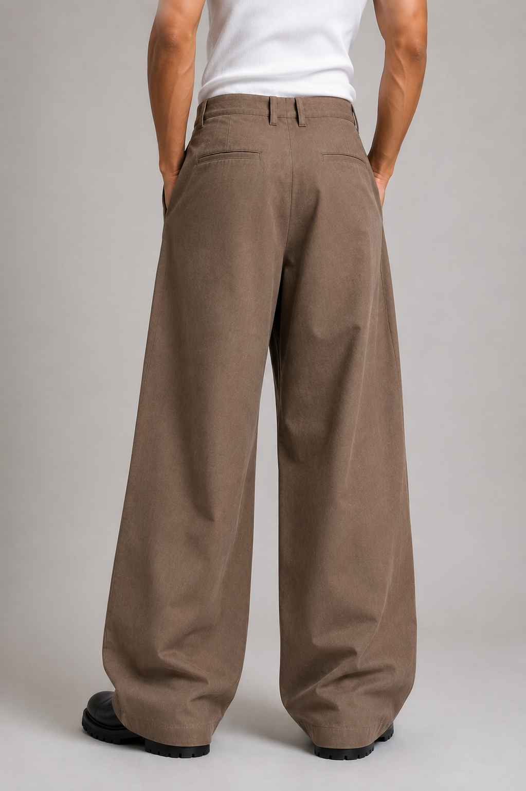 Mushroom Brown Cotton Pant - Baggy Fit