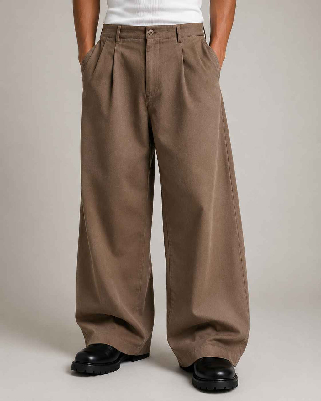 Mushroom Brown Cotton Pant - Baggy Fit