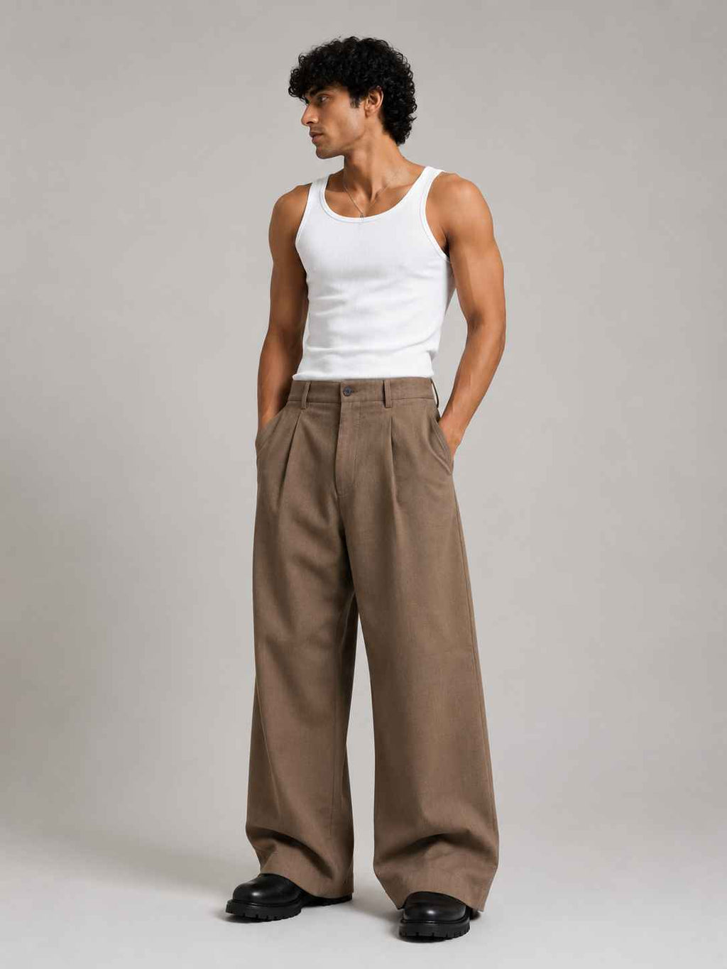 Mushroom Brown Cotton Pant - Baggy Fit