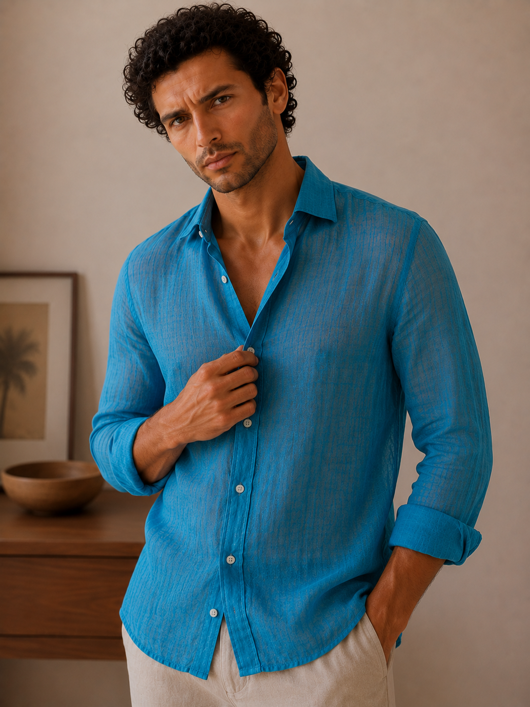 Peacock Blue Linen Shirt