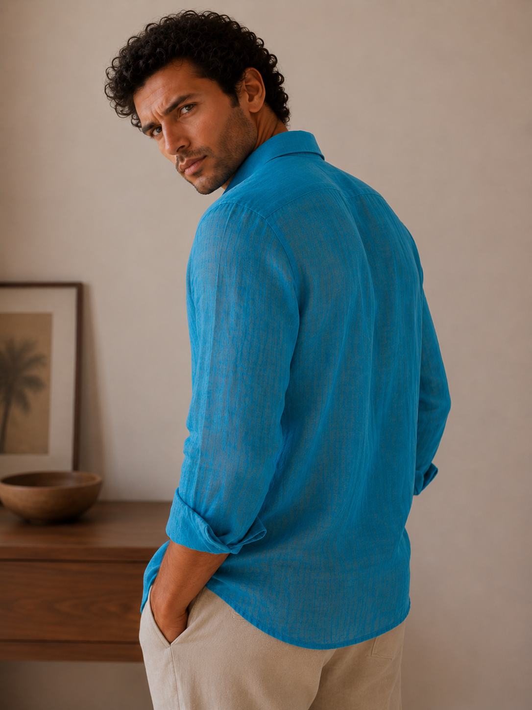 Peacock Blue Linen Shirt