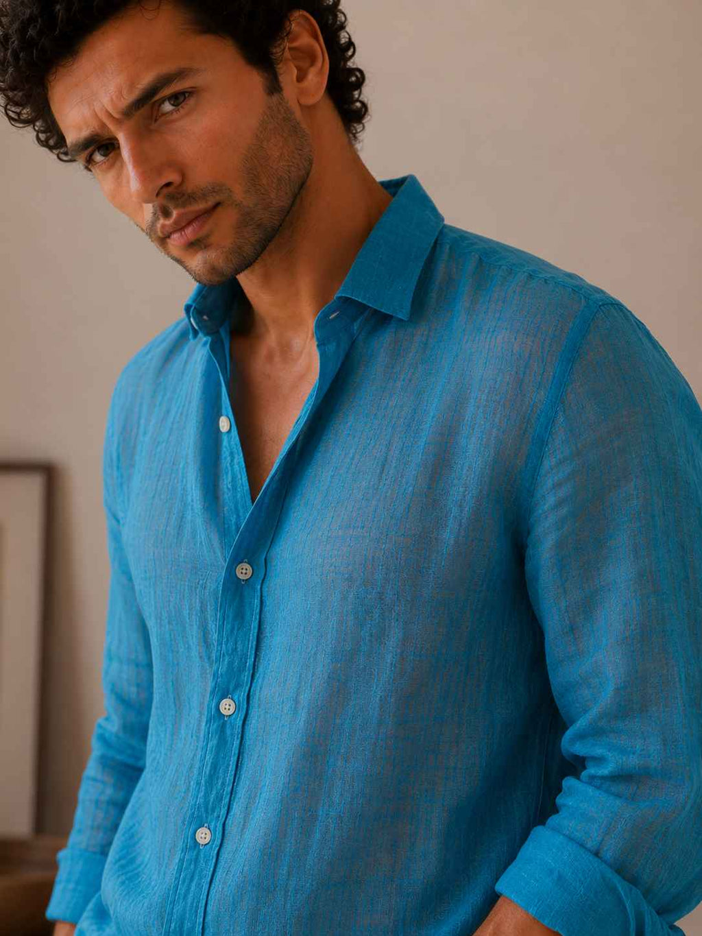 Peacock Blue Linen Shirt