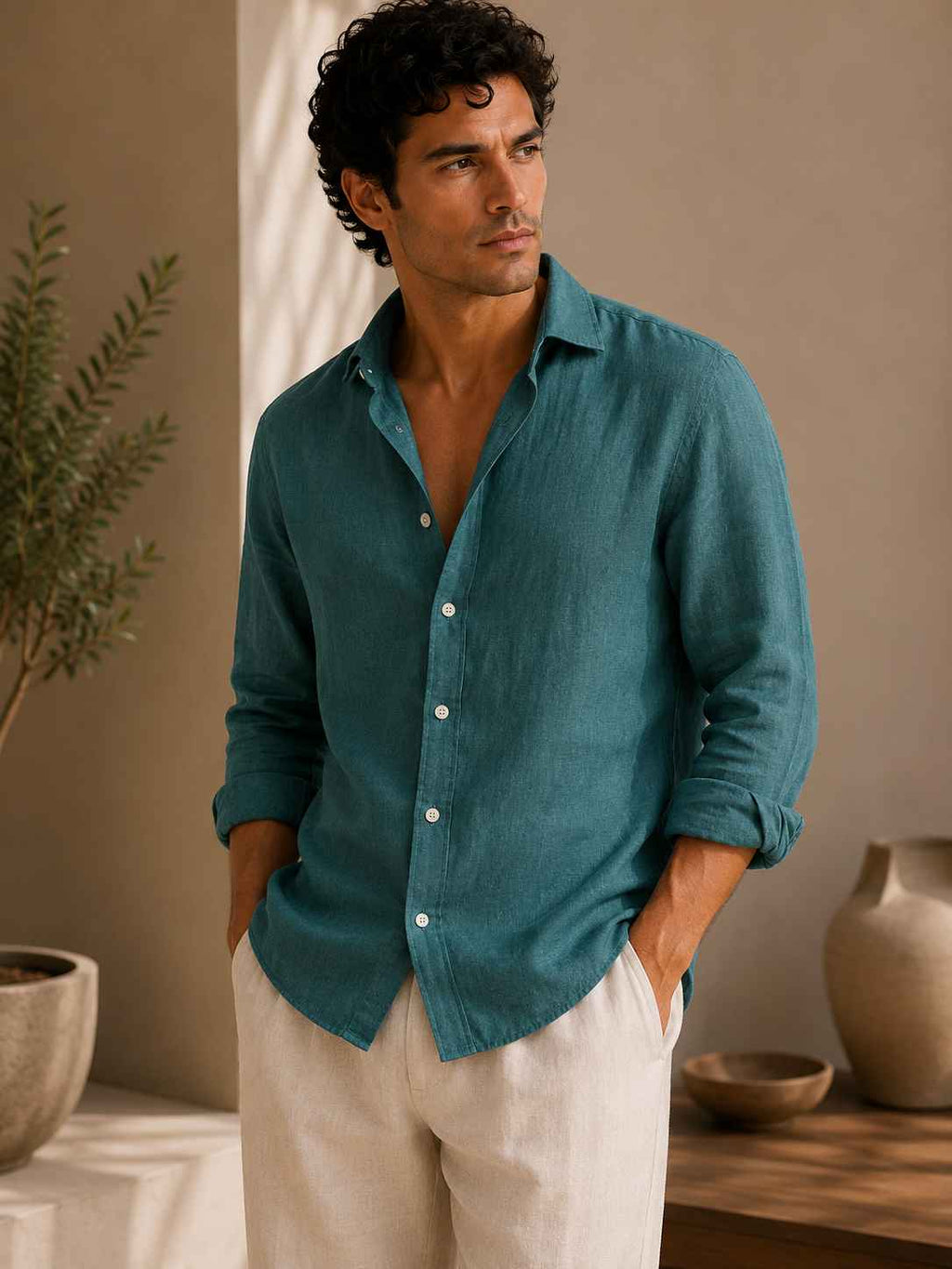 Teal Green Linen Shirt - European 60 LEA