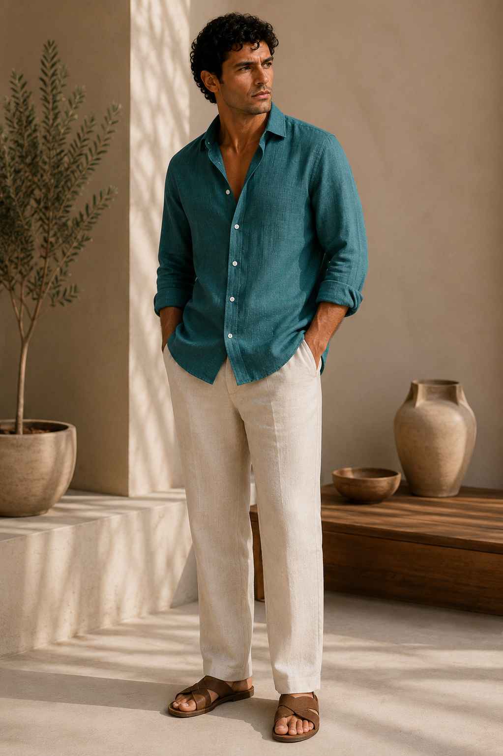 Teal Green Linen Shirt - European 60 LEA