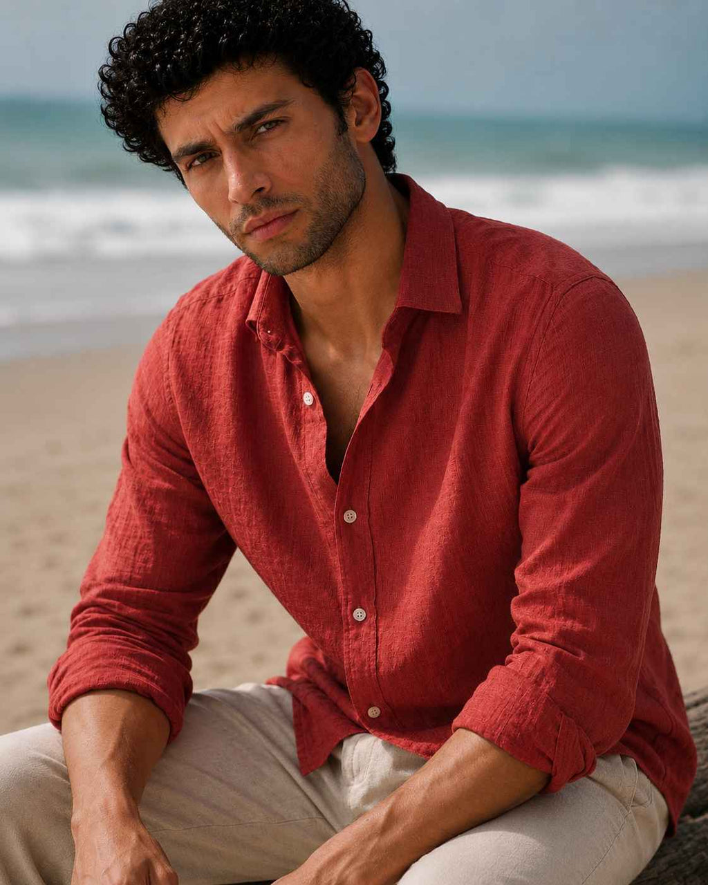 Terracotta Red Linen Shirt