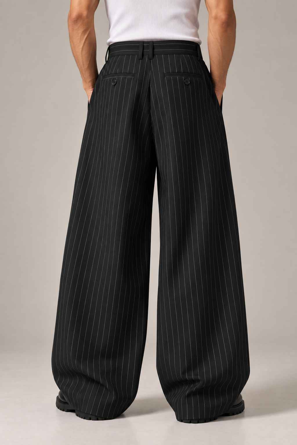 Black Stripe Cotton Pants - Baggy Fit